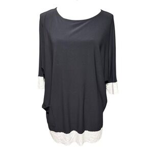 Sympli Black White Rib Knit Trim Dolman Sleeve Tunic Top Shirt Womens Size 6